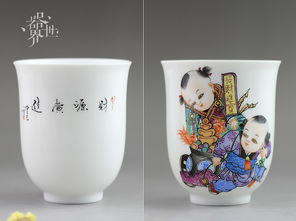 手繪陶瓷影戲圖品茗杯 精品粉彩茶具 茶杯 品茗杯 原創(chuàng)純手工